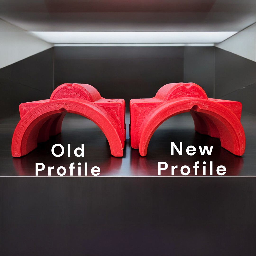 The flanges are now elliptical which allows for a more subtle interface with the vehicle without sacrificing strength
